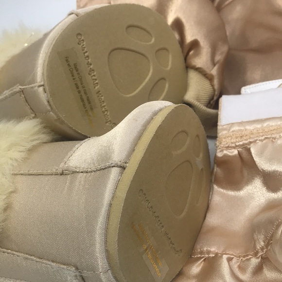 Build A Bear 3 Piece Outfit Tan Metallic Hoodie Snap On With Skirt And Boots - Picture 8 of 11